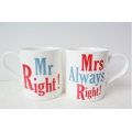 Mr.Right and Mrs.Always Right Wedding gift custom ceramic couple mug